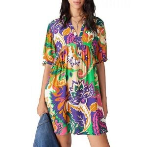 ba&sh Nilly Printed Mini Dress‎ Multicolor Paisley Floral V-Neck Size 3 US L